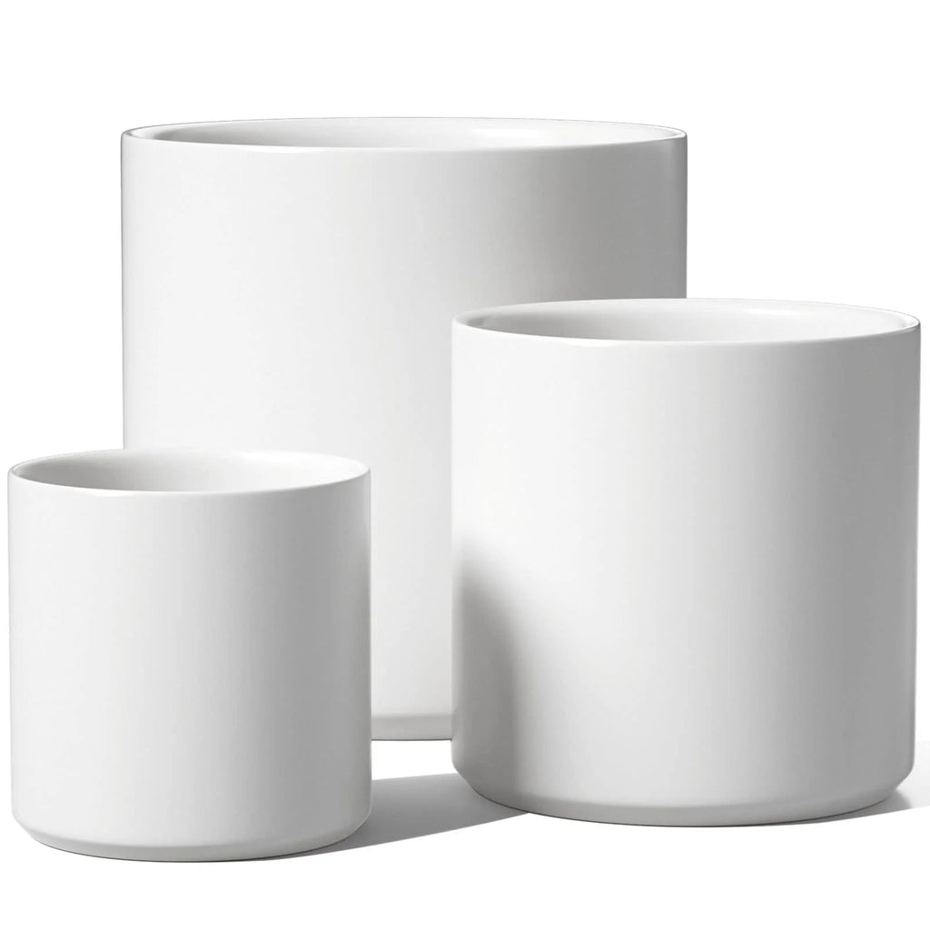 Set of 3 (10"+8"+6") Plant Pots with Drainage Hole & Plug for Indoor & Patio Decor, White Indoor Planters