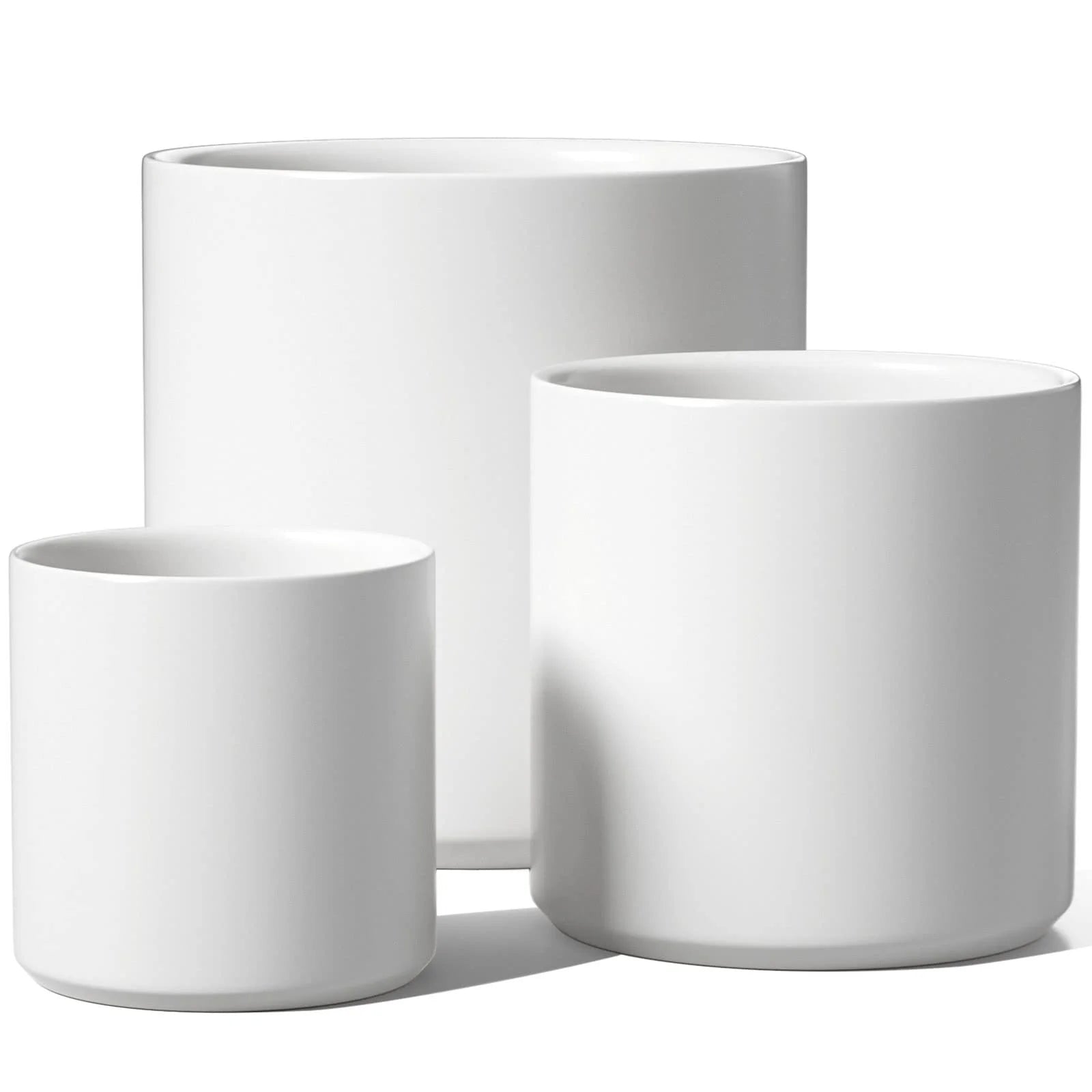 Set of 3 (10"+8"+6") Plant Pots with Drainage Hole & Plug for Indoor & Patio Decor, White Indoor Planters